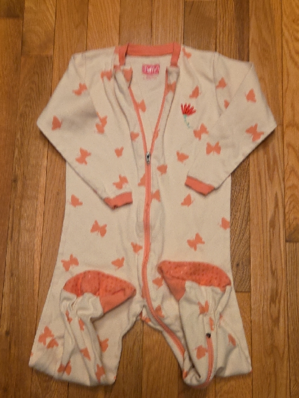 Tuffy 24M Zip Up Onsie Sleeper Footed Pajamas with Flower Butterfly Print - Picture 3 of 4